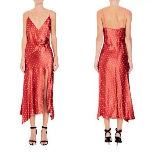 Bec and Bridge Bonjour Dress Red Polka Dot Leg Slit Strappy Crossover Size 6 NWT - Picture 3 of 10